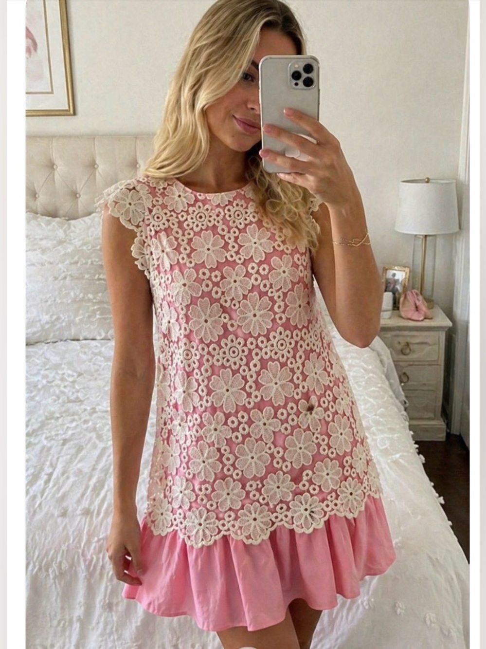 Pink and white lace Dress, Elegant Top